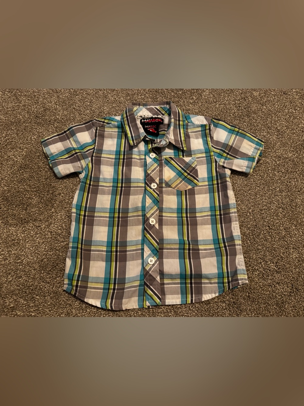Tony Hawk Plaid Button up casual collared shirt 24 months 24m Brown Teal green